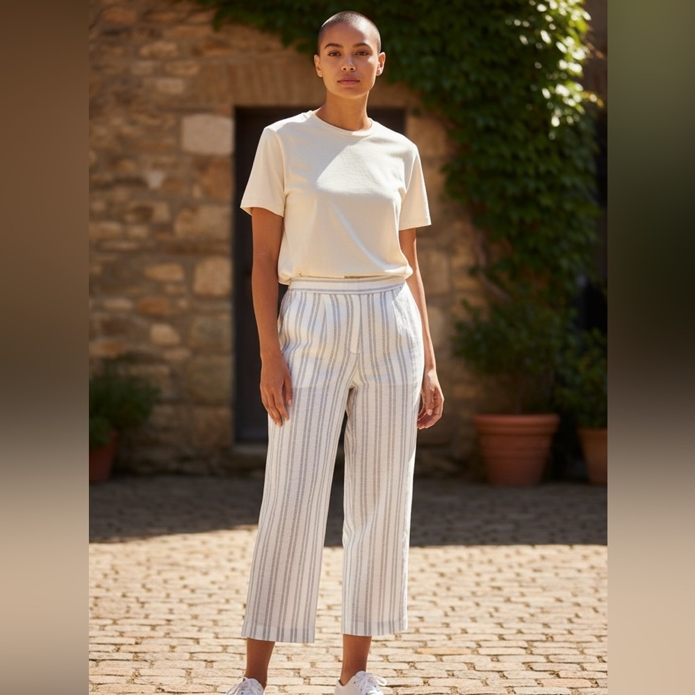 Rebecca Taylor Beige and White Striped Cropped Pants Size 6
